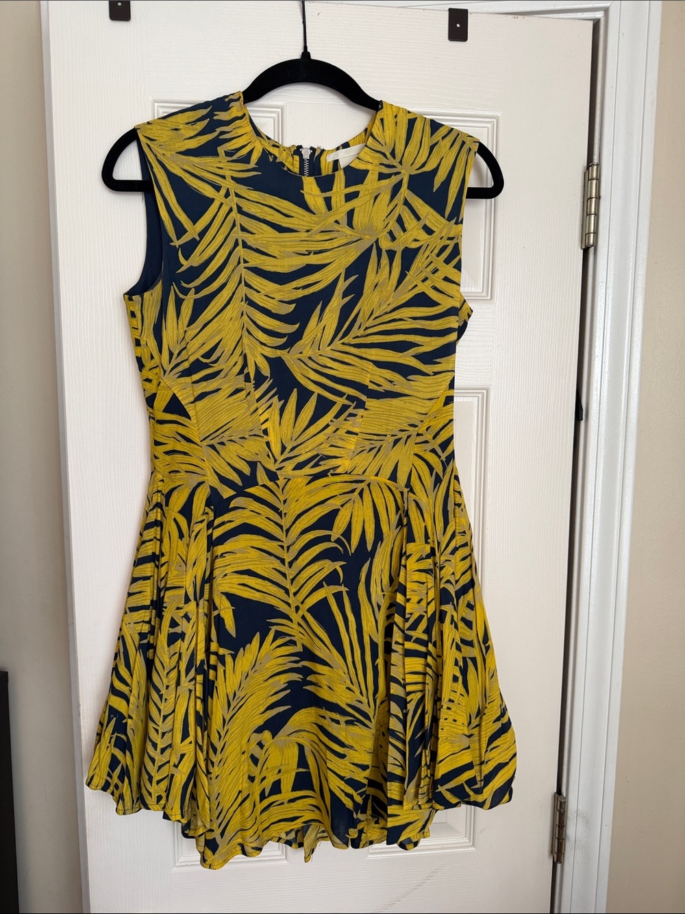 H&M Navy Dress with Mustard Leaf Print